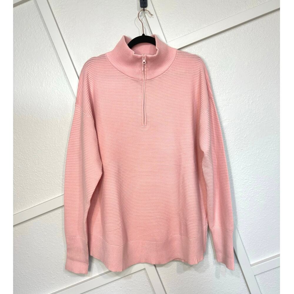Pretty Garden Long Sleeve Quarter Zip Pullover XL V-Neck Collar Ribbed Knit -NWT
